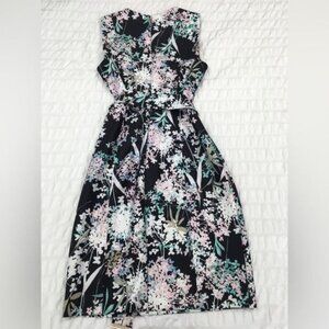 Tommy Hilfiger Sleeveless Floral Belted Scuba Knit Sheath Dress